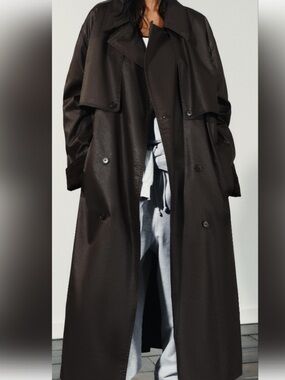 Zara Dark Brown Women's Long Trench Coat